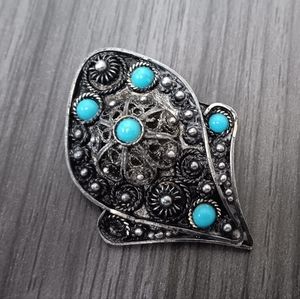 Antique silver turquoise pin pendant